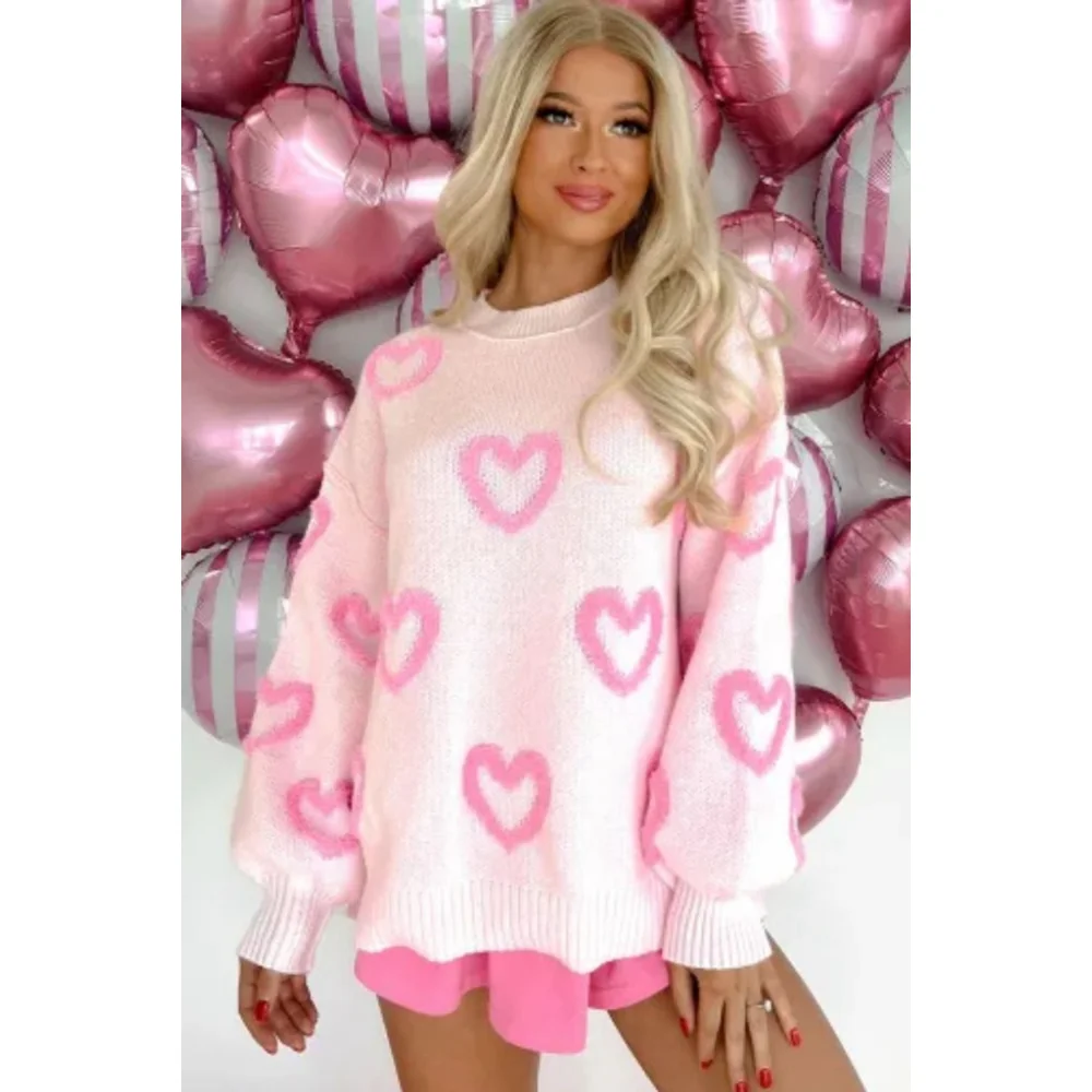 Cozy Pink On Pink Oversized Heart Sweater Size Medium NWOT